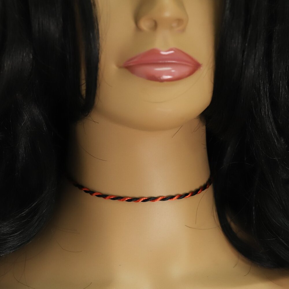 Orange Black Thread Necklace Choker Adjustable Length Twisted Design Choke